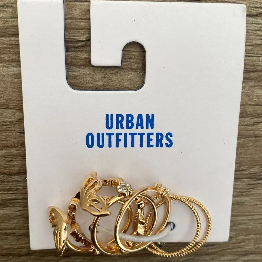 Urban Outfitters FlutterSet of Various Gold Plated Butterfly Stacking Rings